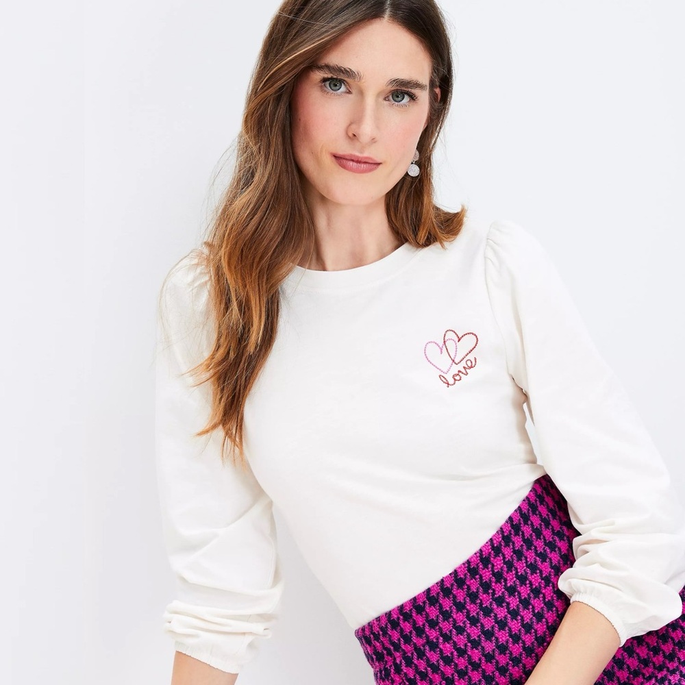 🆕 LOFT Love Hearts Textured Balloon Sleeve Top